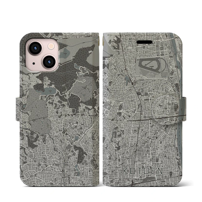 【甲東園（兵庫県）】地図柄iPhoneケース（手帳タイプ）モノトーン・iPhone 13 mini 用