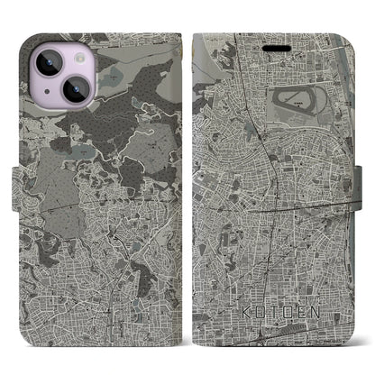 【甲東園（兵庫県）】地図柄iPhoneケース（手帳タイプ）モノトーン・iPhone 14 用