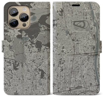 【甲東園（兵庫県）】地図柄iPhoneケース（手帳タイプ）モノトーン・iPhone 14 Pro Max 用
