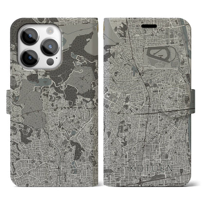 【甲東園（兵庫県）】地図柄iPhoneケース（手帳タイプ）モノトーン・iPhone 14 Pro 用