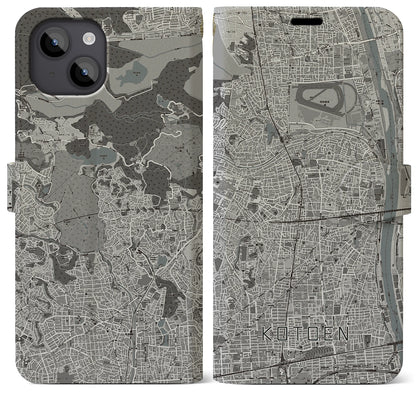 【甲東園（兵庫県）】地図柄iPhoneケース（手帳タイプ）モノトーン・iPhone 14 Plus 用
