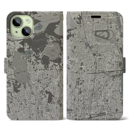 【甲東園（兵庫県）】地図柄iPhoneケース（手帳タイプ）モノトーン・iPhone 15 用