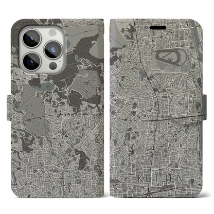 【甲東園（兵庫県）】地図柄iPhoneケース（手帳タイプ）モノトーン・iPhone 15 Pro 用