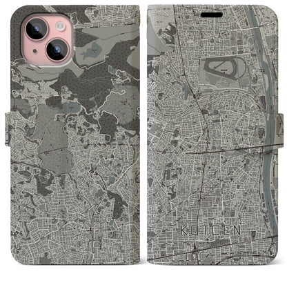 【甲東園（兵庫県）】地図柄iPhoneケース（手帳タイプ）モノトーン・iPhone 15 Plus 用