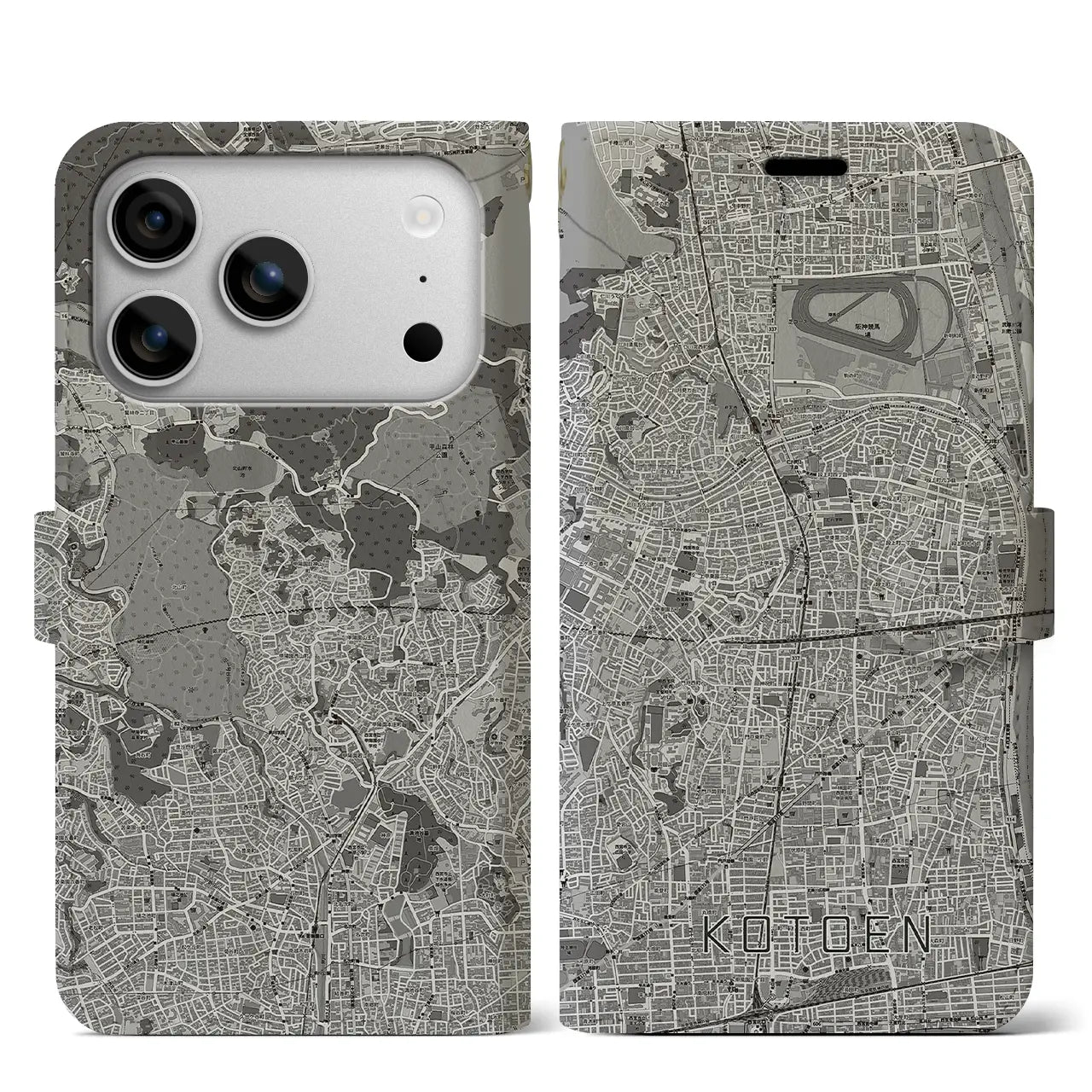 【甲東園（兵庫県）】地図柄iPhoneケース（手帳タイプ）