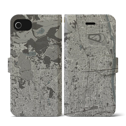 【甲東園（兵庫県）】地図柄iPhoneケース（手帳タイプ）モノトーン・iPhone SE（第3 / 第2世代） / 8 / 7 / 6s / 6 用
