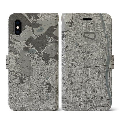 【甲東園（兵庫県）】地図柄iPhoneケース（手帳タイプ）モノトーン・iPhone XS / X 用