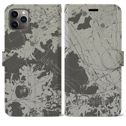 【琴平（香川県）】地図柄iPhoneケース（手帳タイプ）モノトーン・iPhone 11 Pro Max 用