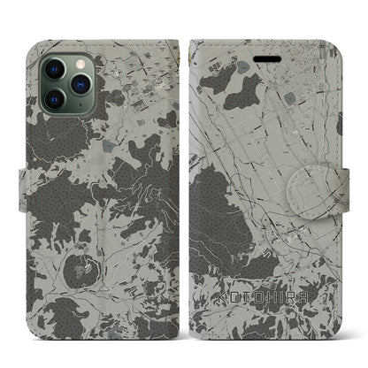 【琴平（香川県）】地図柄iPhoneケース（手帳タイプ）モノトーン・iPhone 11 Pro 用