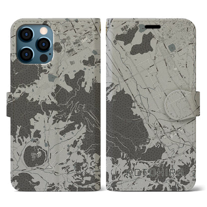 【琴平（香川県）】地図柄iPhoneケース（手帳タイプ）モノトーン・iPhone 12 / 12 Pro 用