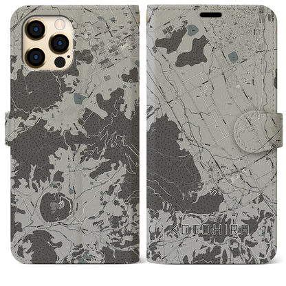 【琴平（香川県）】地図柄iPhoneケース（手帳タイプ）モノトーン・iPhone 12 Pro Max 用