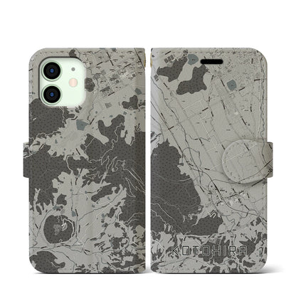 【琴平（香川県）】地図柄iPhoneケース（手帳タイプ）モノトーン・iPhone 12 mini 用