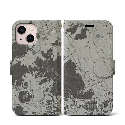 【琴平（香川県）】地図柄iPhoneケース（手帳タイプ）モノトーン・iPhone 13 mini 用