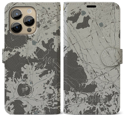 【琴平（香川県）】地図柄iPhoneケース（手帳タイプ）モノトーン・iPhone 14 Pro Max 用