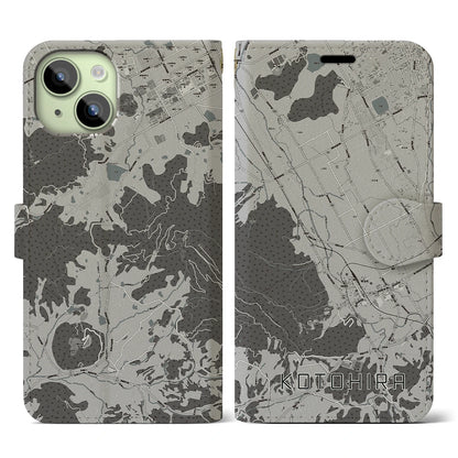 【琴平（香川県）】地図柄iPhoneケース（手帳タイプ）モノトーン・iPhone 15 用