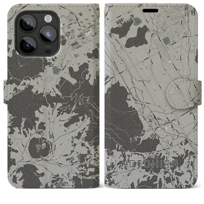 【琴平（香川県）】地図柄iPhoneケース（手帳タイプ）モノトーン・iPhone 15 Pro Max 用