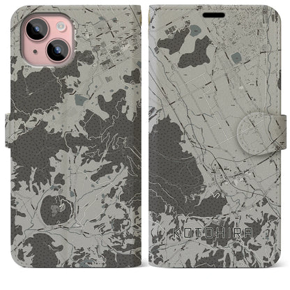 【琴平（香川県）】地図柄iPhoneケース（手帳タイプ）モノトーン・iPhone 15 Plus 用