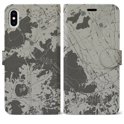 【琴平（香川県）】地図柄iPhoneケース（手帳タイプ）モノトーン・iPhone XS Max 用