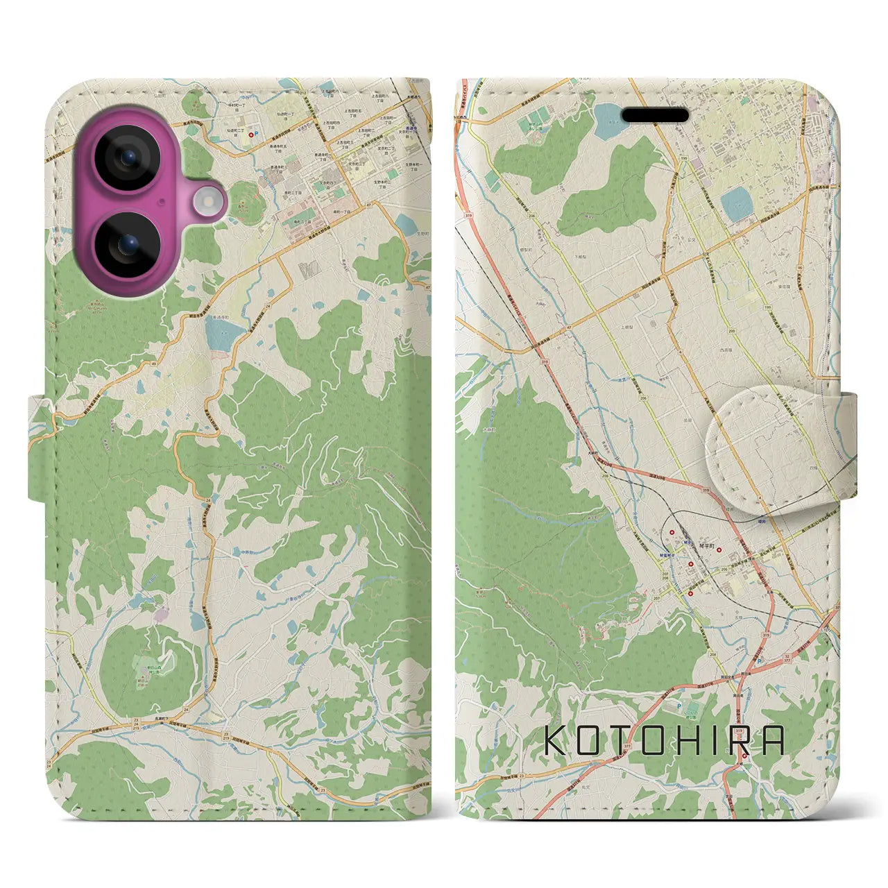 【琴平（香川県）】地図柄iPhoneケース（手帳タイプ）ナチュラル・iPhone 16 Pro 用