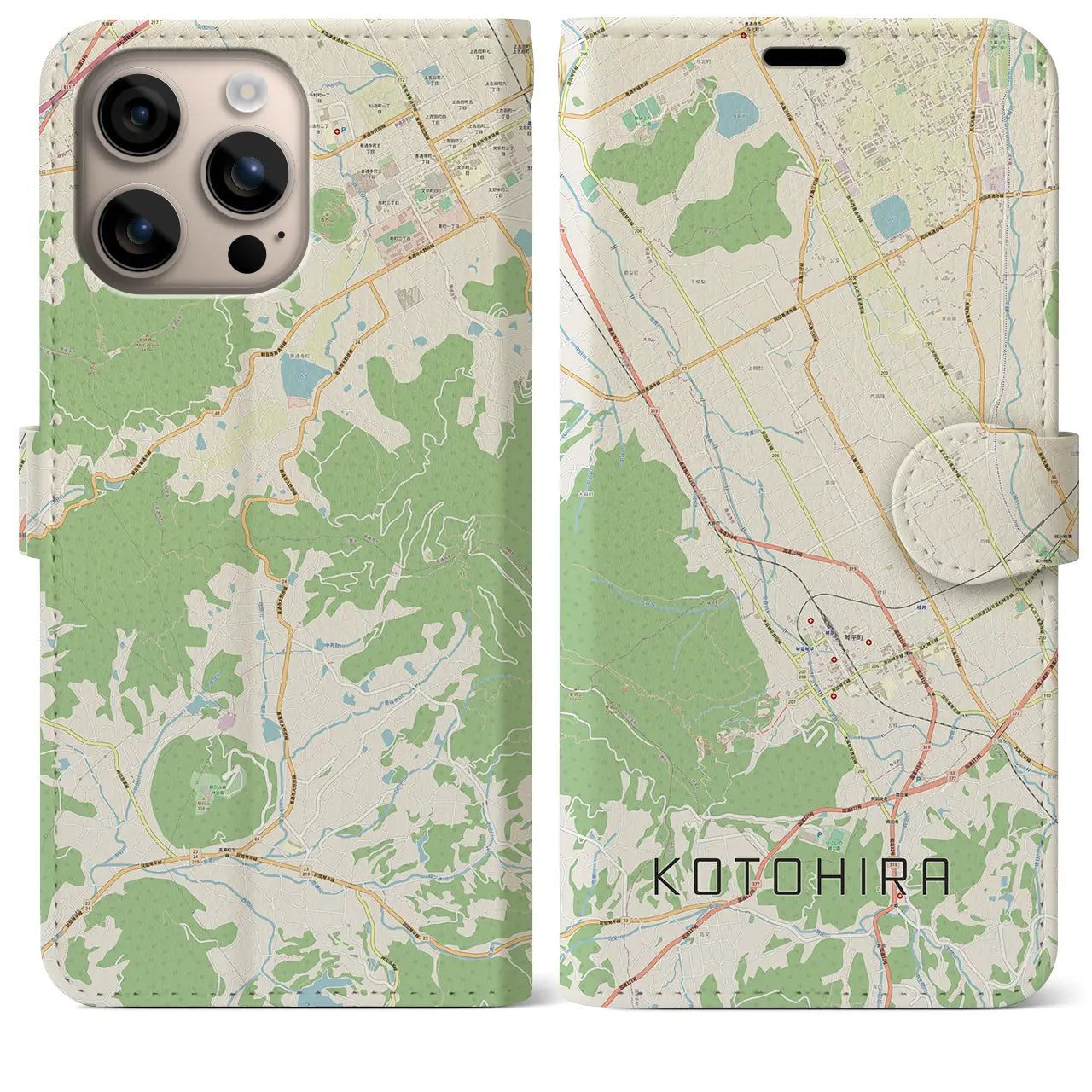 【琴平（香川県）】地図柄iPhoneケース（手帳タイプ）ナチュラル・iPhone 16 Plus 用