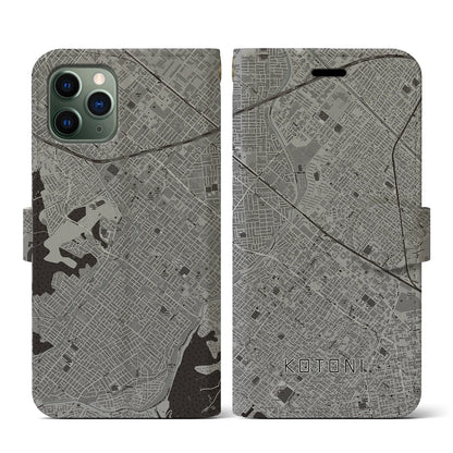 【琴似（北海道）】地図柄iPhoneケース（手帳タイプ）モノトーン・iPhone 11 Pro 用