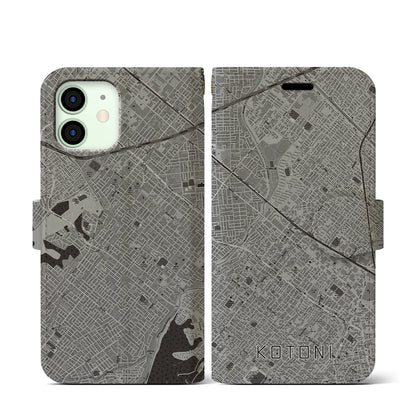 【琴似（北海道）】地図柄iPhoneケース（手帳タイプ）モノトーン・iPhone 12 mini 用