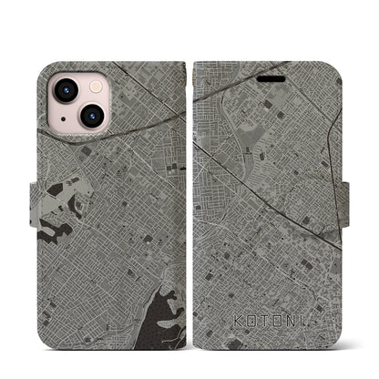 【琴似（北海道）】地図柄iPhoneケース（手帳タイプ）モノトーン・iPhone 13 mini 用