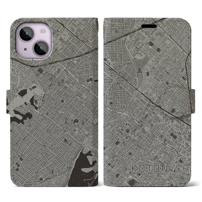 【琴似（北海道）】地図柄iPhoneケース（手帳タイプ）モノトーン・iPhone 14 用