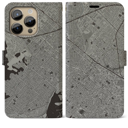 【琴似（北海道）】地図柄iPhoneケース（手帳タイプ）モノトーン・iPhone 14 Pro Max 用