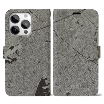 【琴似（北海道）】地図柄iPhoneケース（手帳タイプ）モノトーン・iPhone 14 Pro 用