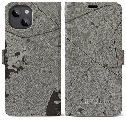 【琴似（北海道）】地図柄iPhoneケース（手帳タイプ）モノトーン・iPhone 14 Plus 用