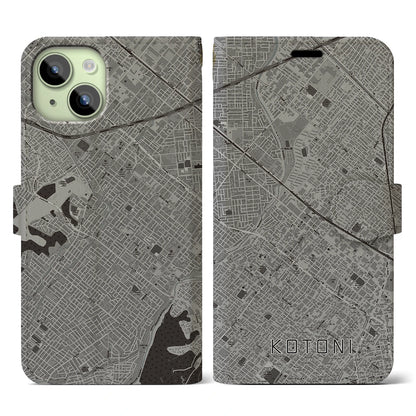 【琴似（北海道）】地図柄iPhoneケース（手帳タイプ）モノトーン・iPhone 15 用