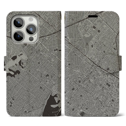 【琴似（北海道）】地図柄iPhoneケース（手帳タイプ）モノトーン・iPhone 15 Pro 用