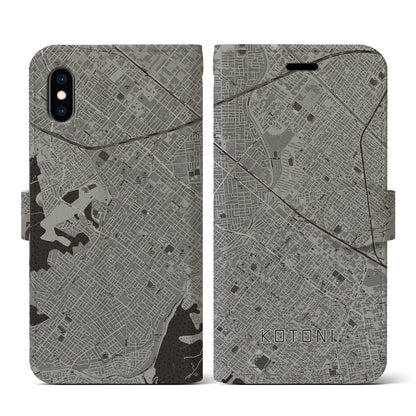 【琴似（北海道）】地図柄iPhoneケース（手帳タイプ）モノトーン・iPhone XS / X 用