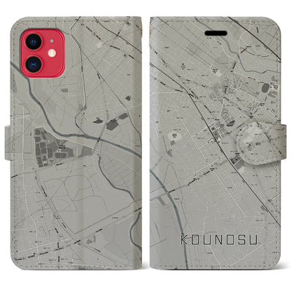 【鴻巣（埼玉県）】地図柄iPhoneケース（手帳タイプ）モノトーン・iPhone 11 用