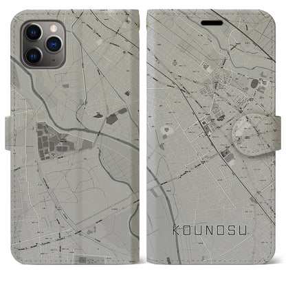 【鴻巣（埼玉県）】地図柄iPhoneケース（手帳タイプ）モノトーン・iPhone 11 Pro Max 用