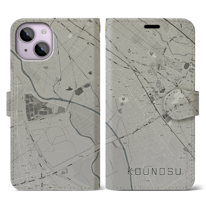 【鴻巣（埼玉県）】地図柄iPhoneケース（手帳タイプ）モノトーン・iPhone 14 用