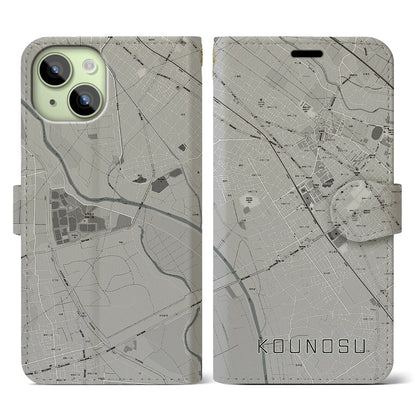 【鴻巣（埼玉県）】地図柄iPhoneケース（手帳タイプ）モノトーン・iPhone 15 用