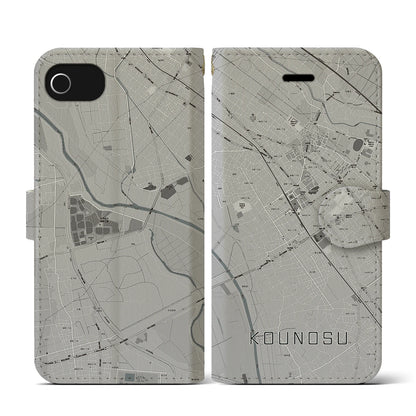 【鴻巣（埼玉県）】地図柄iPhoneケース（手帳タイプ）モノトーン・iPhone SE（第3 / 第2世代） / 8 / 7 / 6s / 6 用