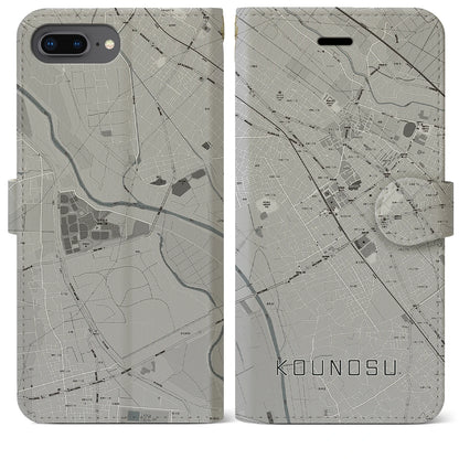 【鴻巣（埼玉県）】地図柄iPhoneケース（手帳タイプ）モノトーン・iPhone 8Plus /7Plus / 6sPlus / 6Plus 用