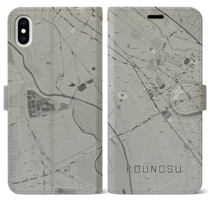 【鴻巣（埼玉県）】地図柄iPhoneケース（手帳タイプ）モノトーン・iPhone XS Max 用