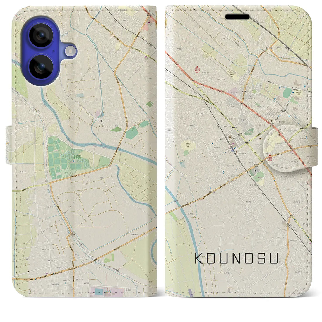 【鴻巣(埼玉県)】地図柄iPhoneケース(手帳タイプ)ナチュラル・iPhone 16 Pro Max 用