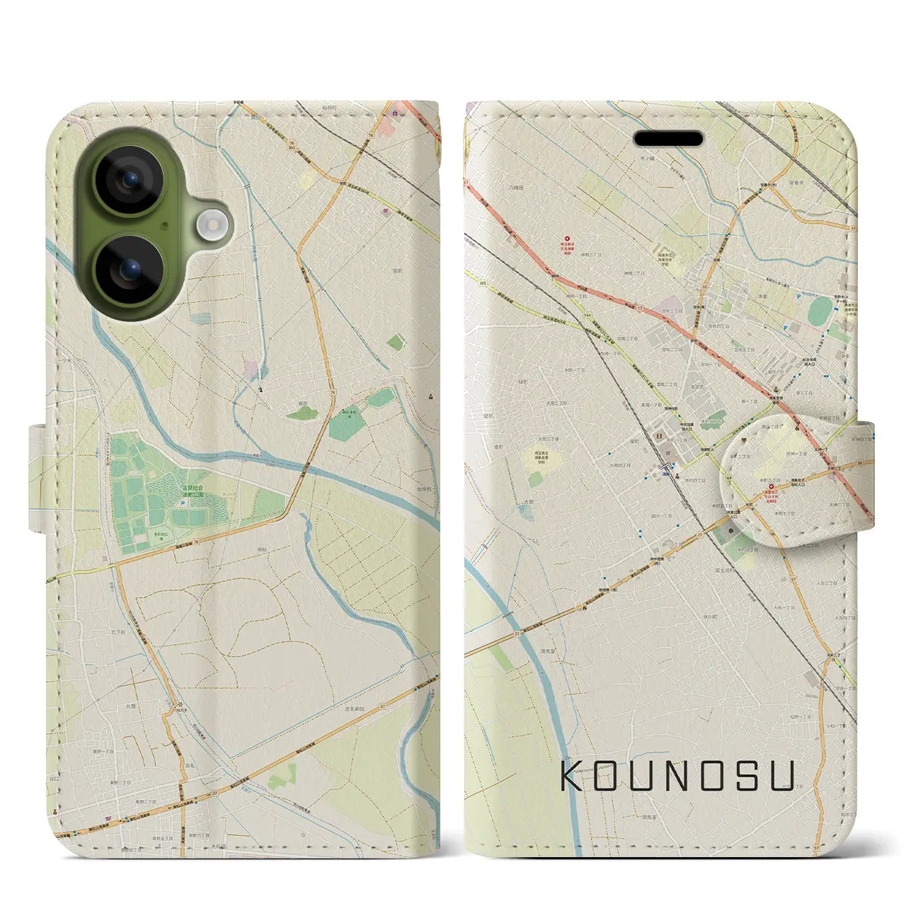 【鴻巣（埼玉県）】地図柄iPhoneケース（手帳タイプ）