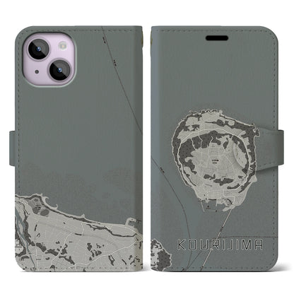 【古宇利島（沖縄県）】地図柄iPhoneケース（手帳タイプ）モノトーン・iPhone 14 用
