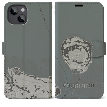 【古宇利島（沖縄県）】地図柄iPhoneケース（手帳タイプ）モノトーン・iPhone 14 Plus 用