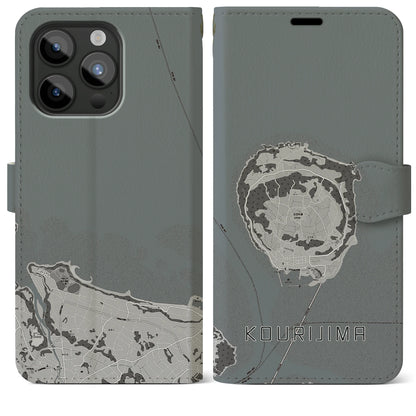 【古宇利島（沖縄県）】地図柄iPhoneケース（手帳タイプ）モノトーン・iPhone 15 Pro Max 用