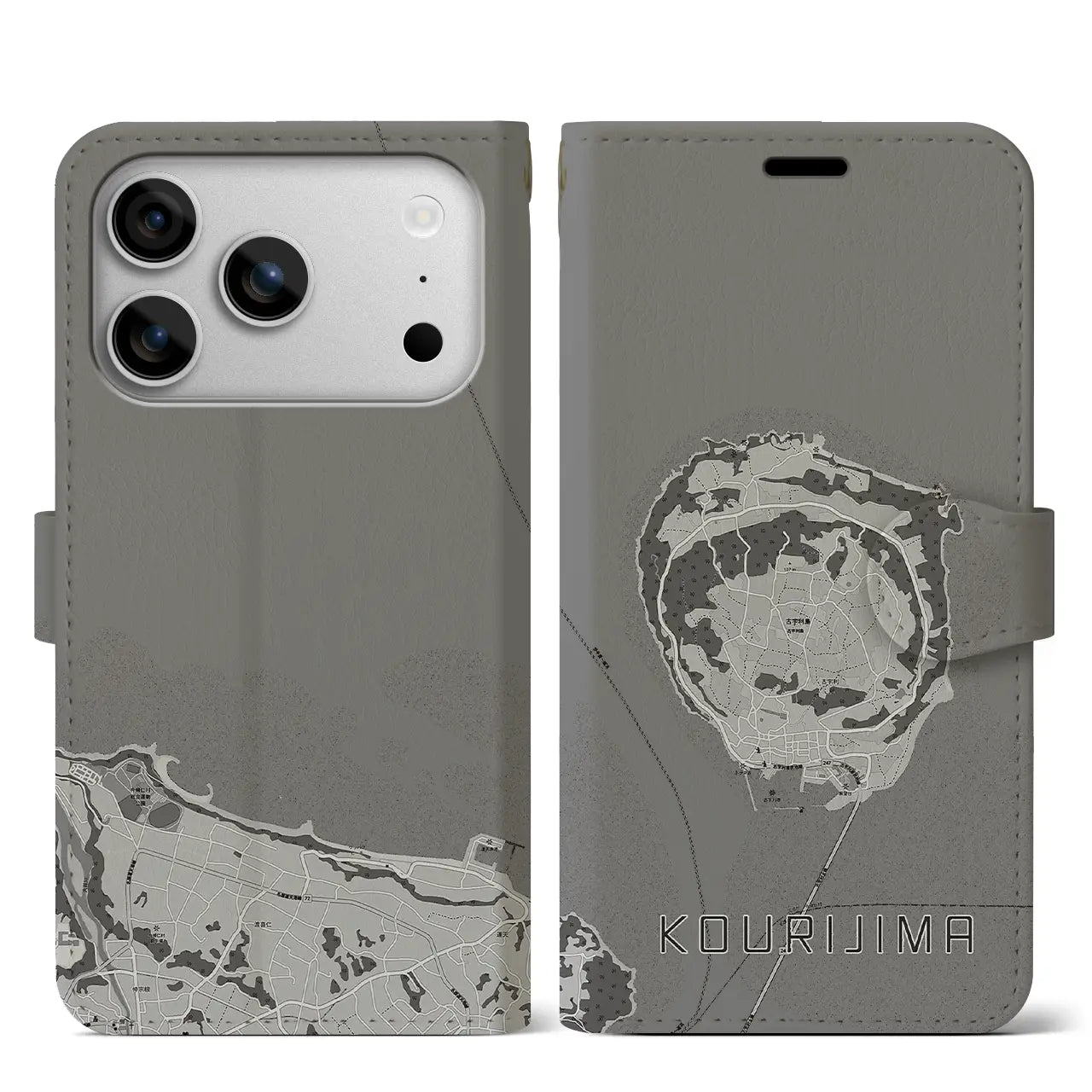 【古宇利島（沖縄県）】地図柄iPhoneケース（手帳タイプ）