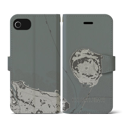 【古宇利島（沖縄県）】地図柄iPhoneケース（手帳タイプ）モノトーン・iPhone SE（第3 / 第2世代） / 8 / 7 / 6s / 6 用