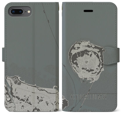 【古宇利島（沖縄県）】地図柄iPhoneケース（手帳タイプ）モノトーン・iPhone 8Plus /7Plus / 6sPlus / 6Plus 用