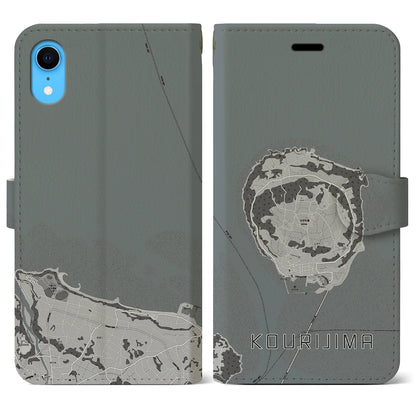 【古宇利島（沖縄県）】地図柄iPhoneケース（手帳タイプ）モノトーン・iPhone XR 用